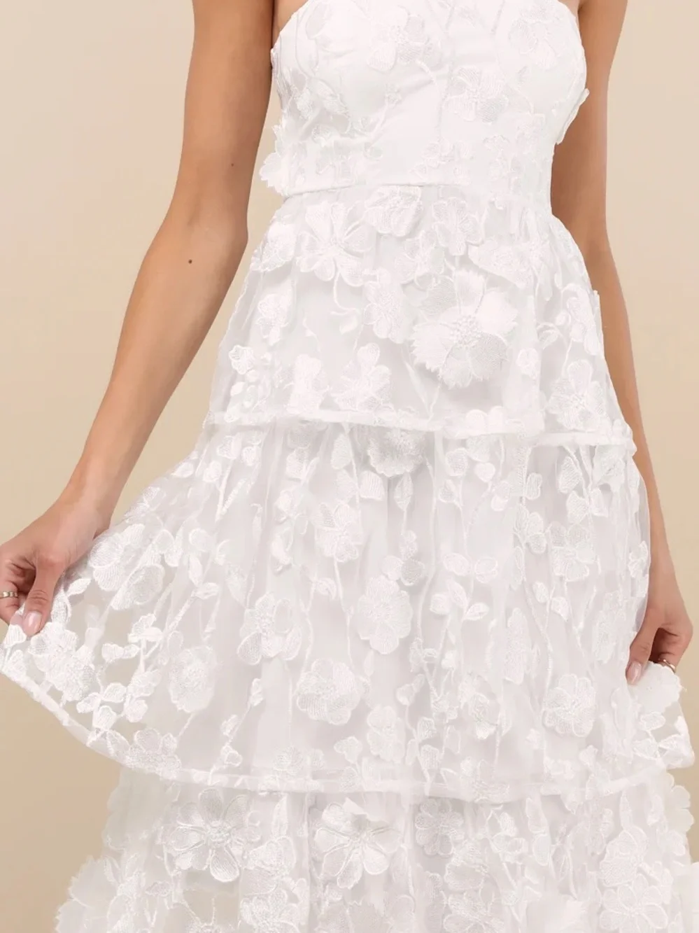 Lulus Strapless White Floral Midi Dress - Picture 3 of 4